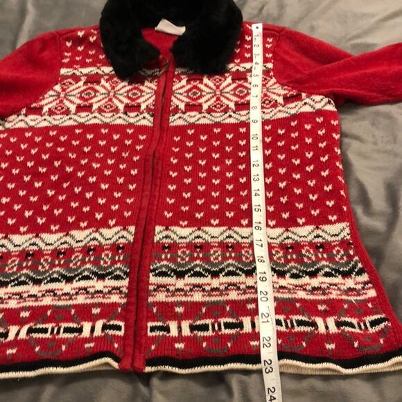 Vintage Liz Claiborne Cardigan Sweater Fur Collar Size Medium Y2K Holiday - Picture 6 of 6